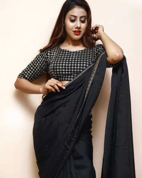 Black Vichitra silk saree with Heavy Embroidery Work Border
