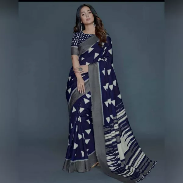 Heena Khan Saree in Navy Blue Crape Silk with Heavy Digital Print