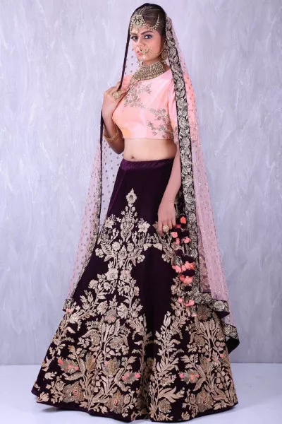 Magenta & Peach Colored Blouse Lehenga Choli with Embroidered Attractive Look