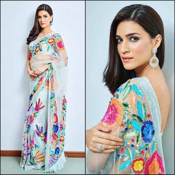 Kriti Sanon Bollywood Saree for Party Wear With Embroidery Work