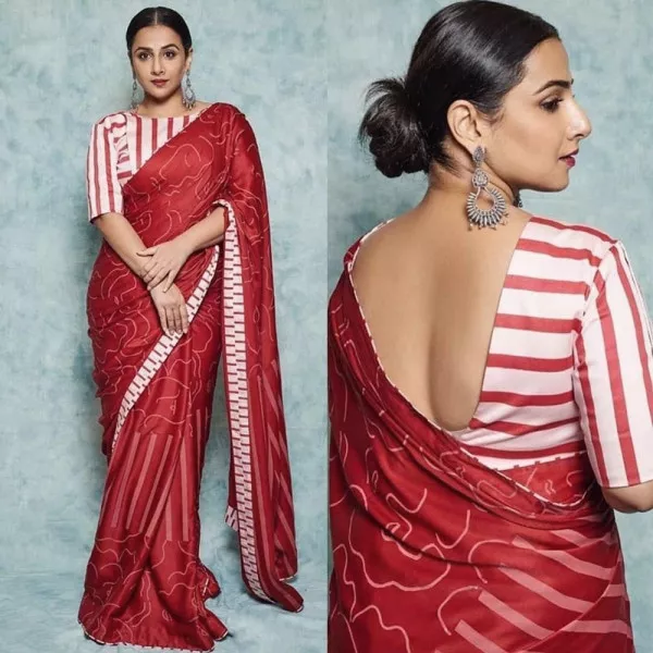 Vidhya Balan Red Saree Party Wear in Digital Print