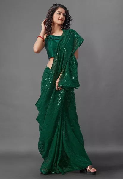 Sequins Saree for Party Wear with Georgette fabric in Green Color