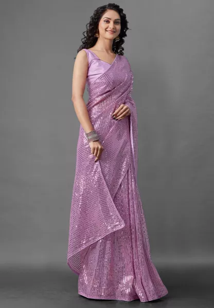 Sequins Saree for Party Wear with Georgette fabric in Lavender Color