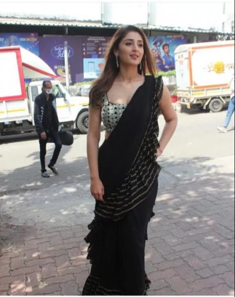 Dhvani Bhanushali Bollywood Saree in Black Georgette with Embroidery