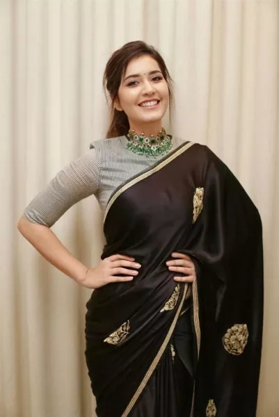 Rashi Khanna Designer Saree in Black with Embroidery Work