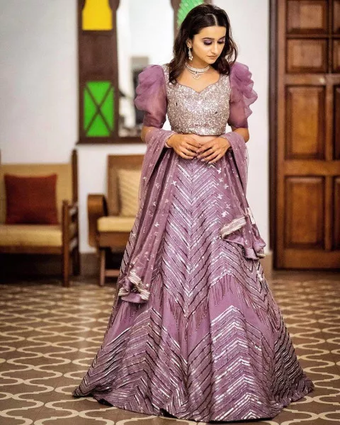 Lavender Heavy Lehenga Choli in Sequence Embroidery Work with Dupatta