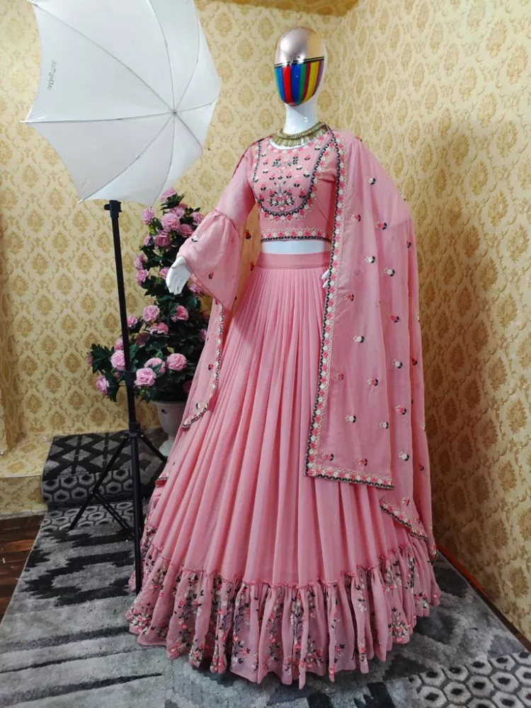 Multi Coloured Art Silk Umbrella Lehenga Choli - Lehengas Designer  Collection