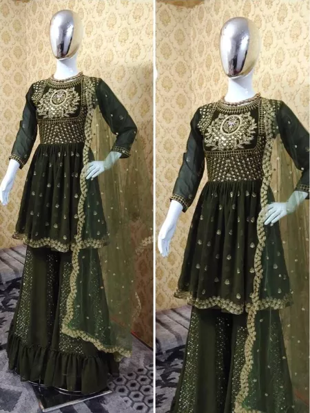 Designer Sequence Work Georgette Heavy Embroidery Plazo Suit