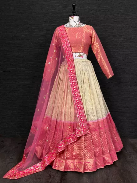 Elegant Jacquard Lehenga Choli Classic Look in Pink Deserves All Attention