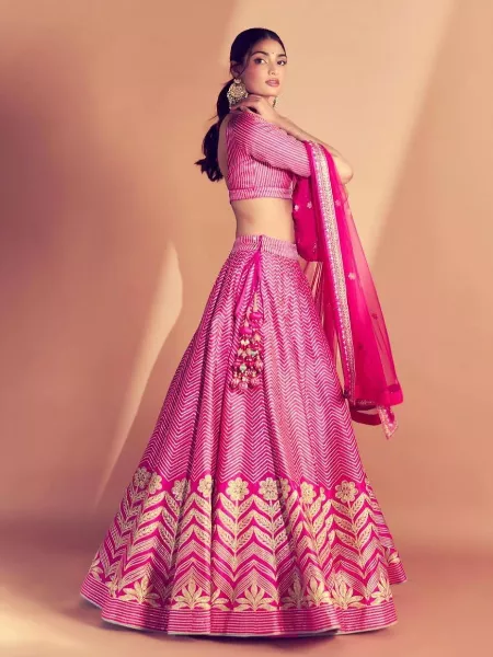Athiya Shetty Pink Lehenga Choli in Pink Taffeta Silk Indian Ethnic Wear