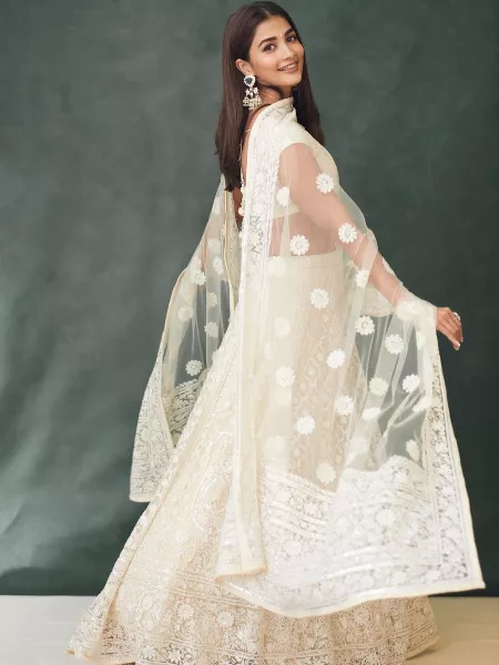Pooja Hegde Lehenga Choli in White Color Bollywood Style Ethnic Wear