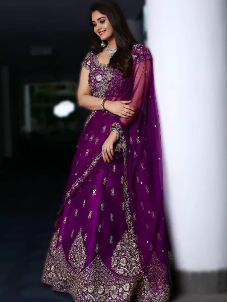 Buy Purple Silk And Tissue Embroidery Thread V Neck Bridal Lehenga Set For  Women b… | Exclusive saree blouse designs, Designer saree blouse patterns, Purple  lehenga