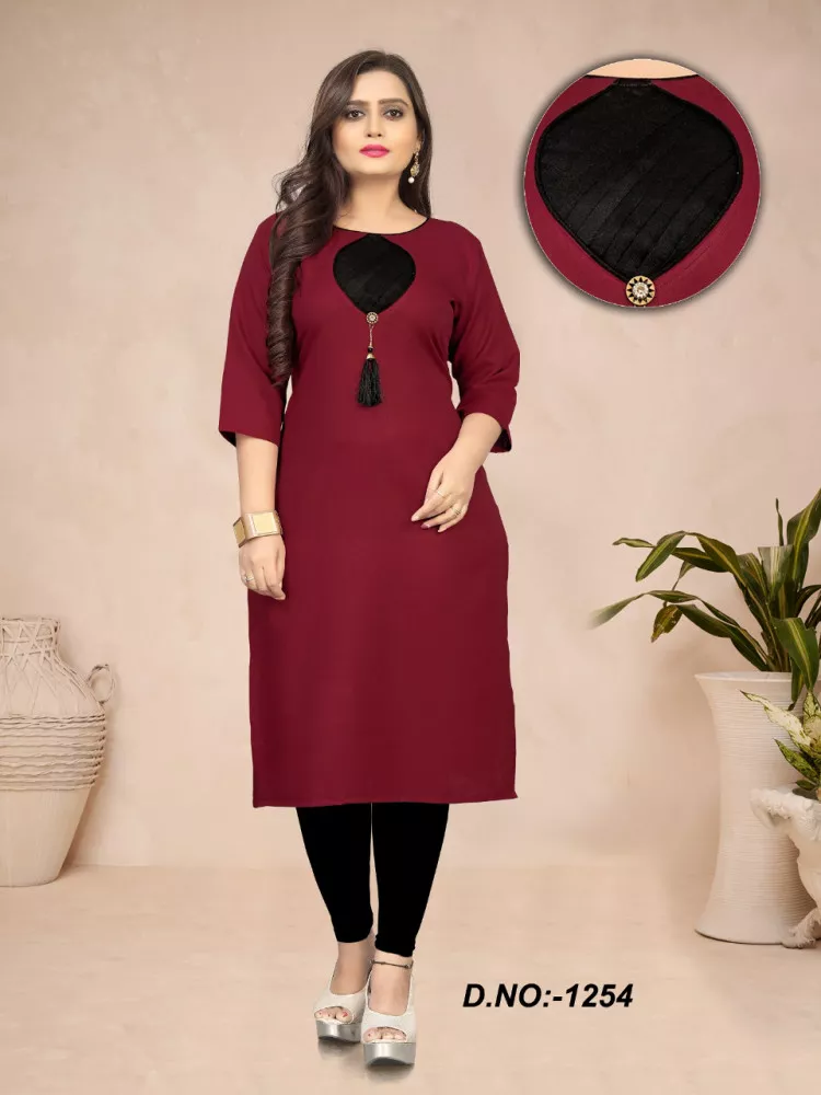Pink Colour Cotton Kurti With Latkan And Printed Cut - Divine International  Trading Co - 2833492