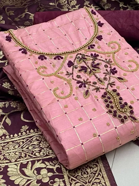 Boutique Collection Banarasi Chex Dress Material with Dupatta and Hand Work