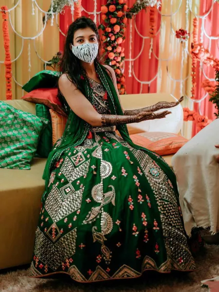 mehendi lehenga for wedding in olive green indian ethnic wear