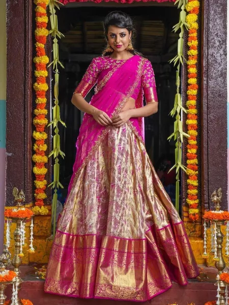 Gajari Banarasi silk Designer Lehenga Choli