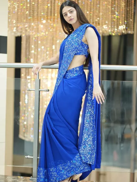 Blue Georgette Saree for Party Wear with Sequence Work and Blouse