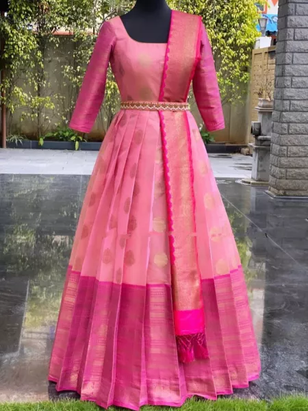 Velvet .Banarshi,Silk Stitched Anarkali Gown Dupatta Set
