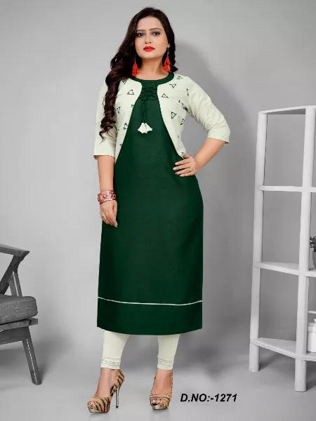 Green Kurti for Women in Rayon with Jacket Embroidery Work