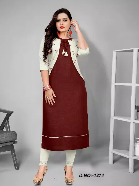 Maroon Kurti for Women in Rayon with Jacket Embroidery Work