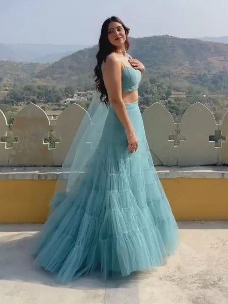 Indian Wear Sky Blue Lehenga Choli in Soft Net for Weddings and Party