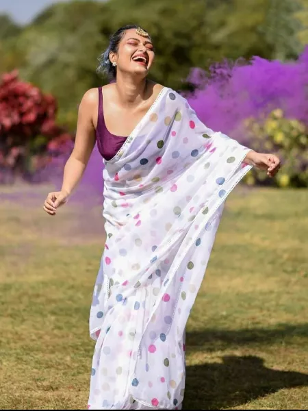 Holi Festival Indian Saree in Soft Georgette with Digital Print for Holi