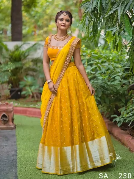 Light Yellow Lehenga Choli Georgette Mirror Work Lengha Chunri Skirt Sari  Saree | eBay