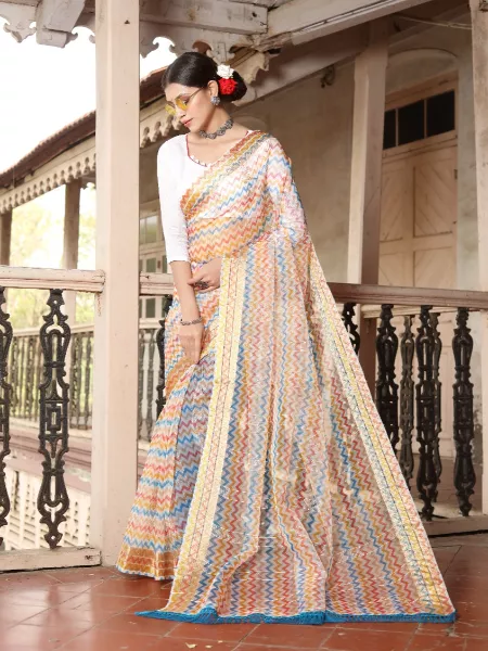Soft Pure Organza Saree With Sequence Work and Nice Multi Color Print