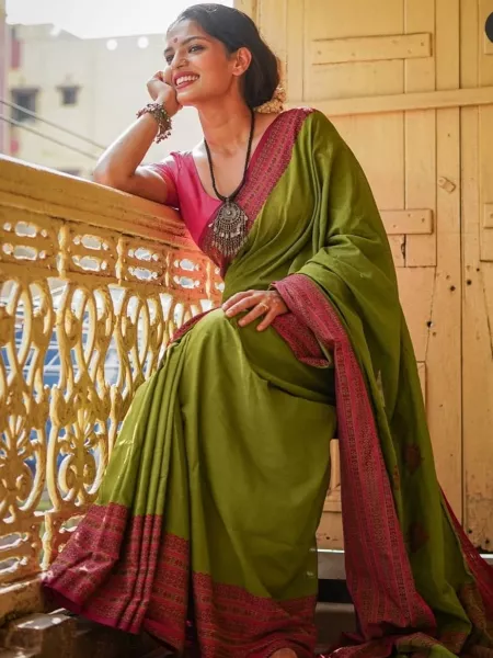 Buy Green Embroidered Modal Silk Saree For Mehndi Function Online -  SREV2481 | Appelle Fashion