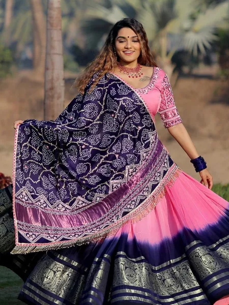 Pink Color Lehenga Choli in Heavy Butter Silk Fabric with Printed Dupatta for Navaratri