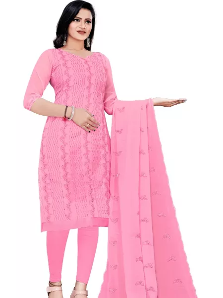 Pink Color Dress Materials with Sequence Work in Georgette Fabric