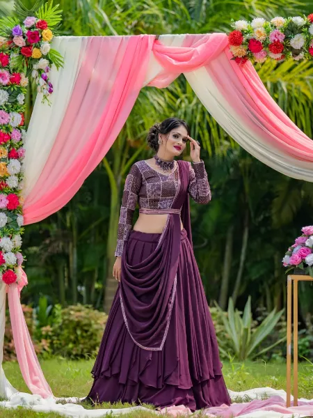 Beautiful Purple Raw Silk Wedding Lehenga ZP0205