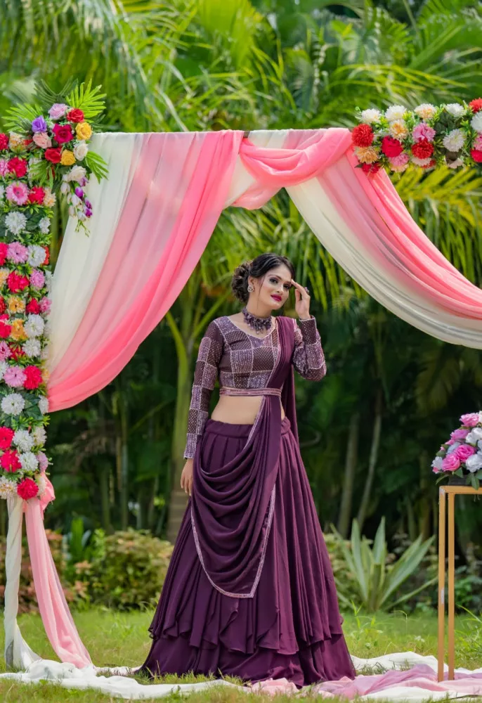 Dark Purple and Pink Bridal Lehenga Saree – Panache Haute Couture