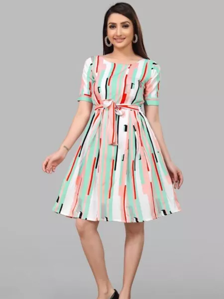 Casual Wear Western Dress with Digital Multi Color Print in Crape Fabric