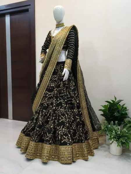 Black Color Lehenga Choli for Bridal Wedding Wear in Georgette Heavy Work