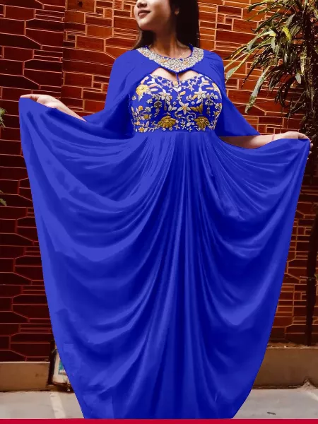 Royal Blue Designer Indian Gown in Georgette With Fancy Koti Embroidery Work