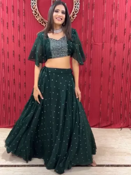 Green Color Heavy Designer Lehenga Choli in Georgette with Sequence Work