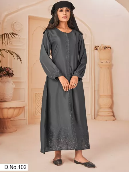 Grey Color Royal Dubai Moroccan Abaya Nida Rassal Satin Fabric