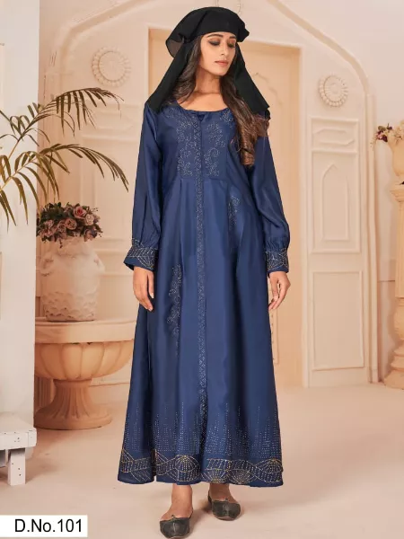 Blue Color Royal Dubai Moroccan Abaya Nida Rassal Satin Fabric