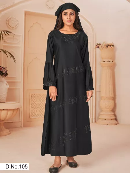 Black Color Royal Dubai Moroccan Abaya Nida Rassal Satin Fabric