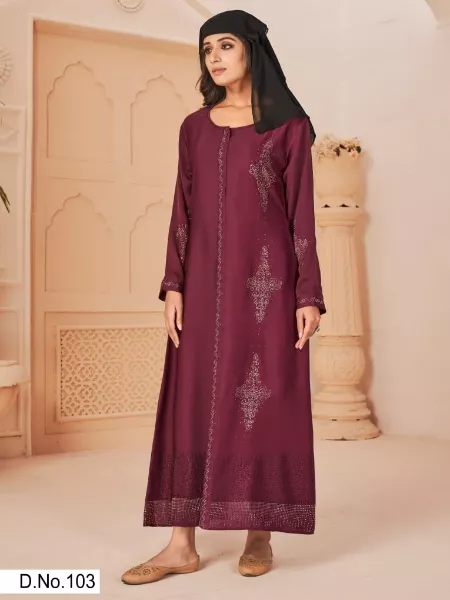 Maroon Color Royal Dubai Moroccan Abaya Nida Rassal Satin Fabric