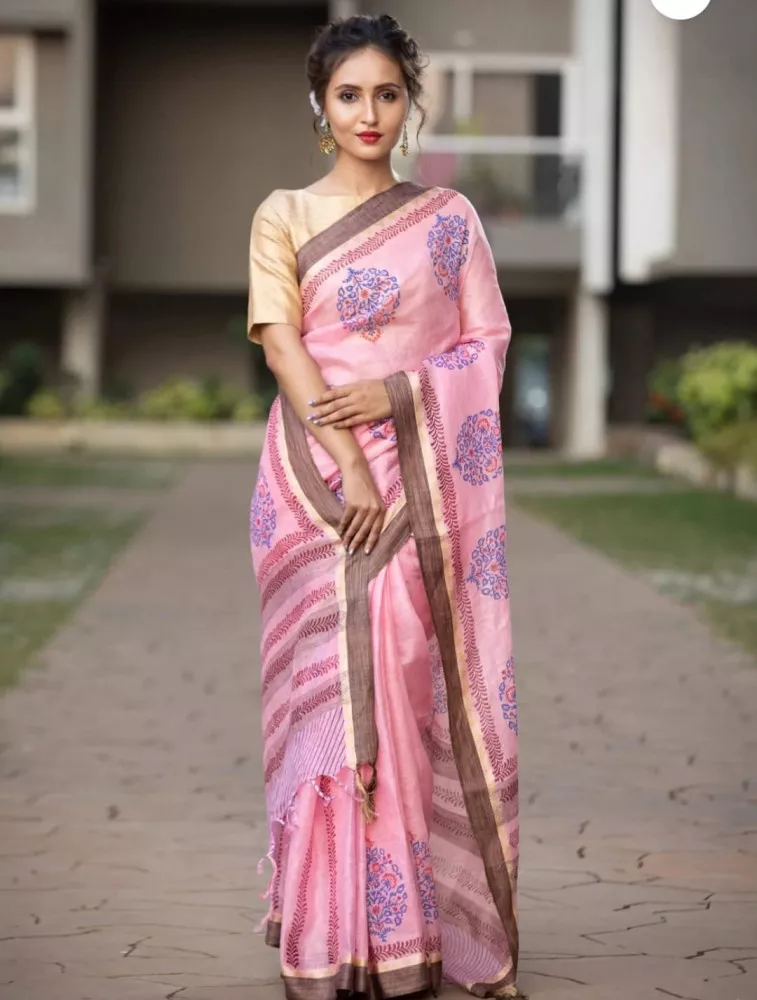 Light Pink Handwoven Cotton Tant Saree – arhi.in