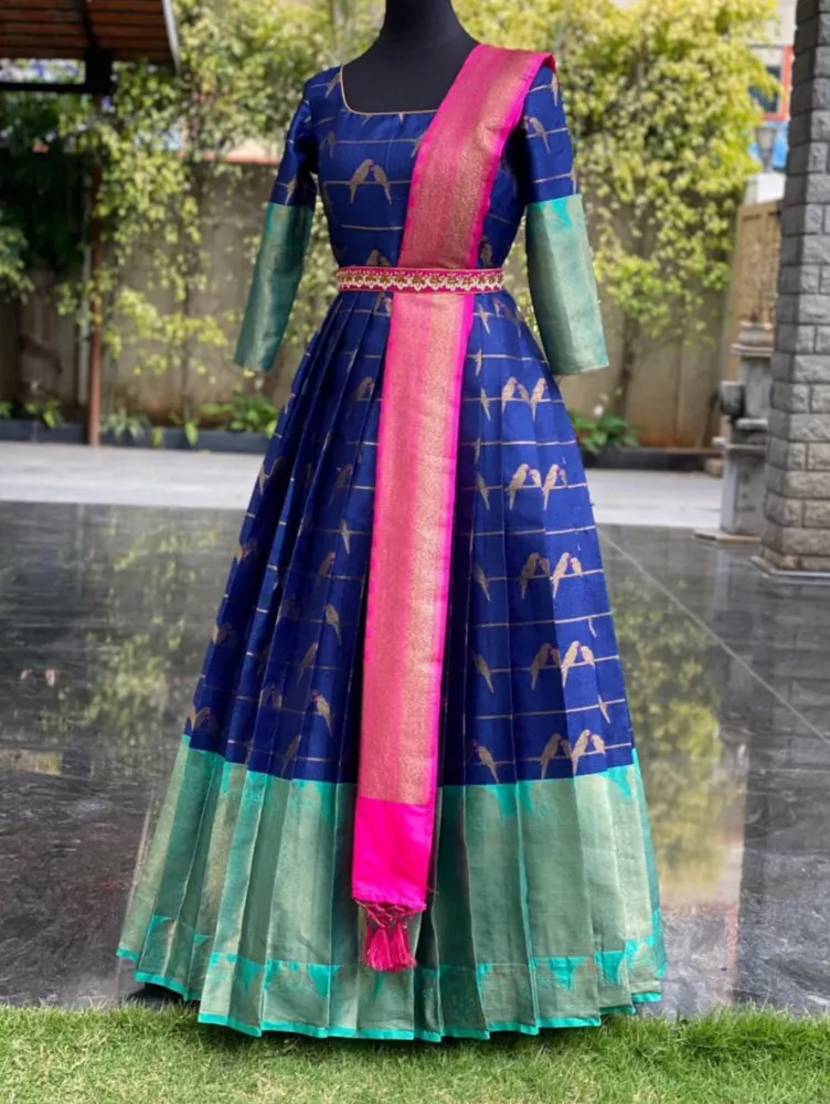 Buy HALFSAREE STUDIO Rani Banarasi silk Zari Woven Gown with Dupatta Online  at Best Prices in India - JioMart.