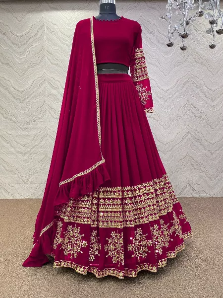 Pink Georgette Lehenga Choli with Embroidery Work and Sequence with Dupatta