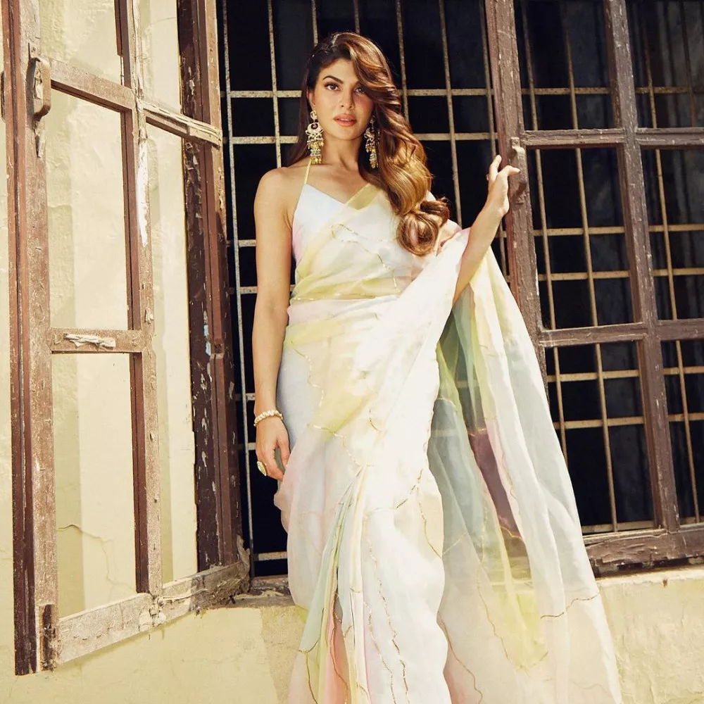 Buy Bollywood model white organza silk saree in UK, USA and Canada