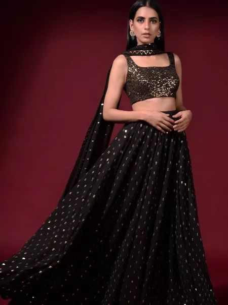 Black Lehenga Choli in Georgette With Sequence Work and Dupatta