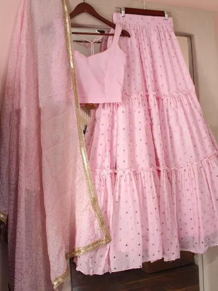 Pink Sequence Lehenga Choli in Georgette With Embroidered Dupatta and Blouse
