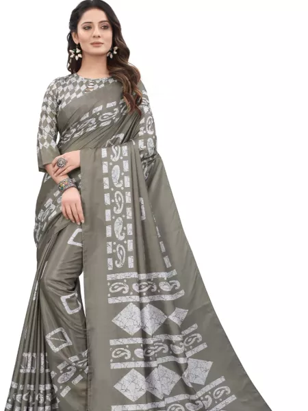 Grey Color Saree in Dolla Silk for Daily Wear With Blouse