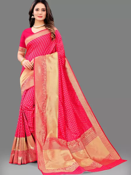 Pink Banarasi Handloom Saree With Viral Zari Buti and Big Zari Weaved Border