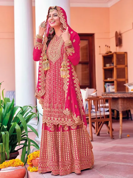 Eid Collection in Pink Salwar Kameez With Heavy Embroidery Work in Georgette